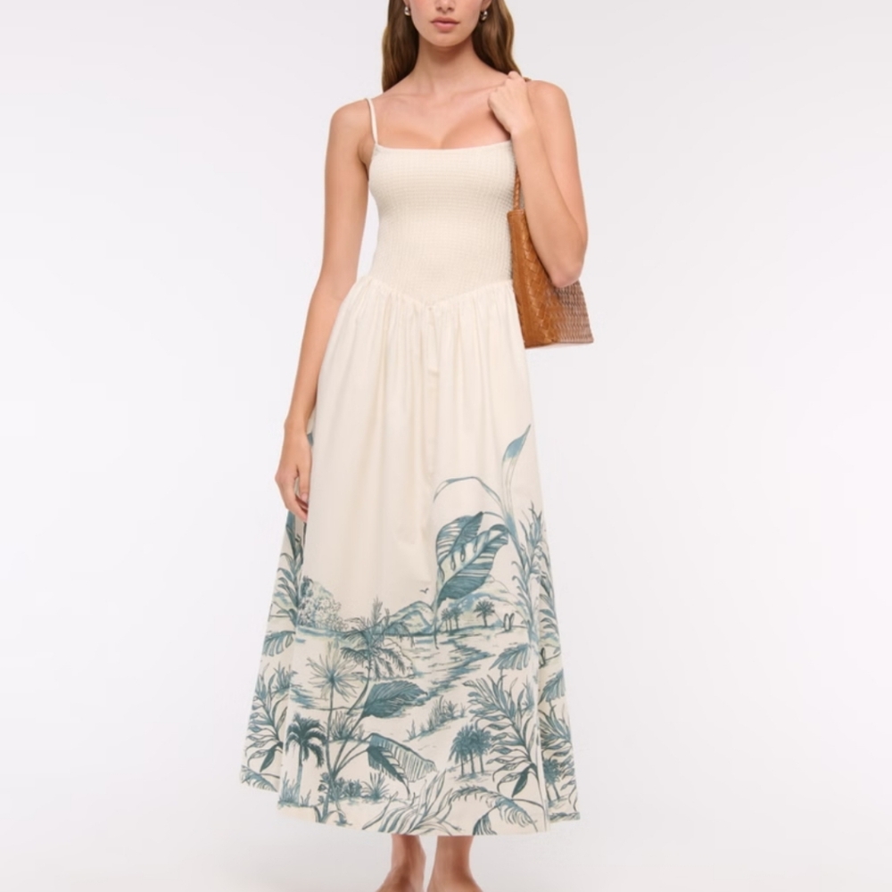 NWT Abercrombie Dipped Waist Smocked Midi Dress